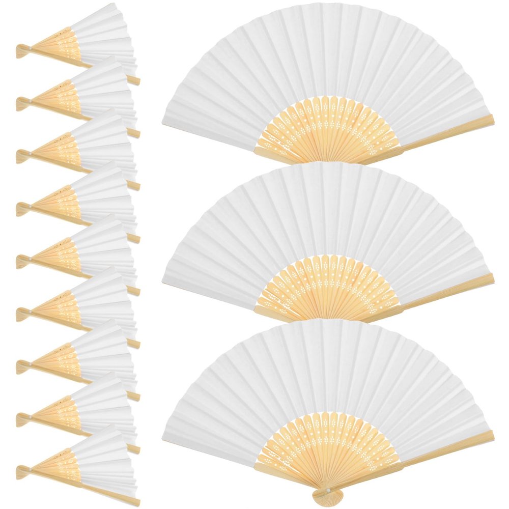 FUNOMOCYA DIY Chinese Style Hand Fan 12pcs Blank Paper Folding Fans for Drawing Painting Calligraphy Vintage Decorative Handheld Fans