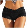 Women's Seamless Boy Short Panties Lace High Waisted Stretch Briefs Breathable Cheeky Underwear Lady Bikini Hipsters Black view 1