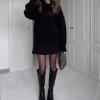 2024 Autumn New Solid Color Casual College Style Knit Dress Set 2-Piece Sweater Set Long-Sleeve Top & Mini Skirt (Black,S) view 2