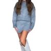 2024 Autumn New Solid Color Casual College Style Knit Dress Set 2-Piece Sweater Set Long-Sleeve Top & Mini Skirt (Blue,2XL) view 1