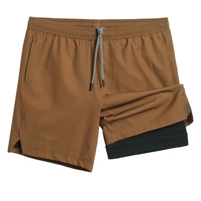 maamgic Gym Shorts for Men 7 inch with Liner Stretch 2 in 1 Workout Shorts Men Quick Dry Athletic Shorts Brown Small