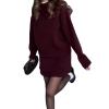 2024 Autumn New Solid Color Casual College Style Knit Dress Set 2-Piece Sweater Set Long-Sleeve Top & Mini Skirt (Dark Red,2XL) view 1