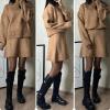 2024 Autumn New Solid Color Casual College Style Knit Dress Set 2-Piece Sweater Set Long-Sleeve Top & Mini Skirt (Dark Red,2XL) view 4