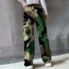 fartey Camo Cargo Pants for Women Casual Drawstring High Waist Parachute Pants Baggy Wide Leg Hiking Pants with Pockets view 3