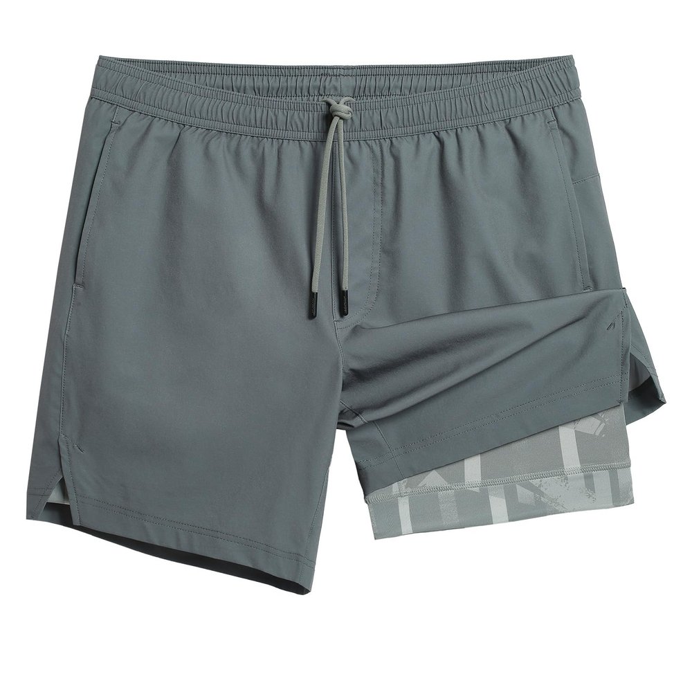 maamgic Gym Shorts for Men 7 inch with Liner Stretch 2 in 1 Workout Shorts Men Quick Dry Athletic Shorts Dark Grey X-Large