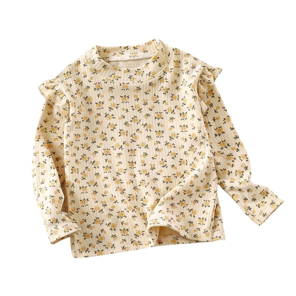 Kids Polka Dot Blouse Shirt Toddler Girls Long Sleeve Ruffle Top Girls Ribbed Shirts Fall Baby Girl (Yellow, 4-5 Years)