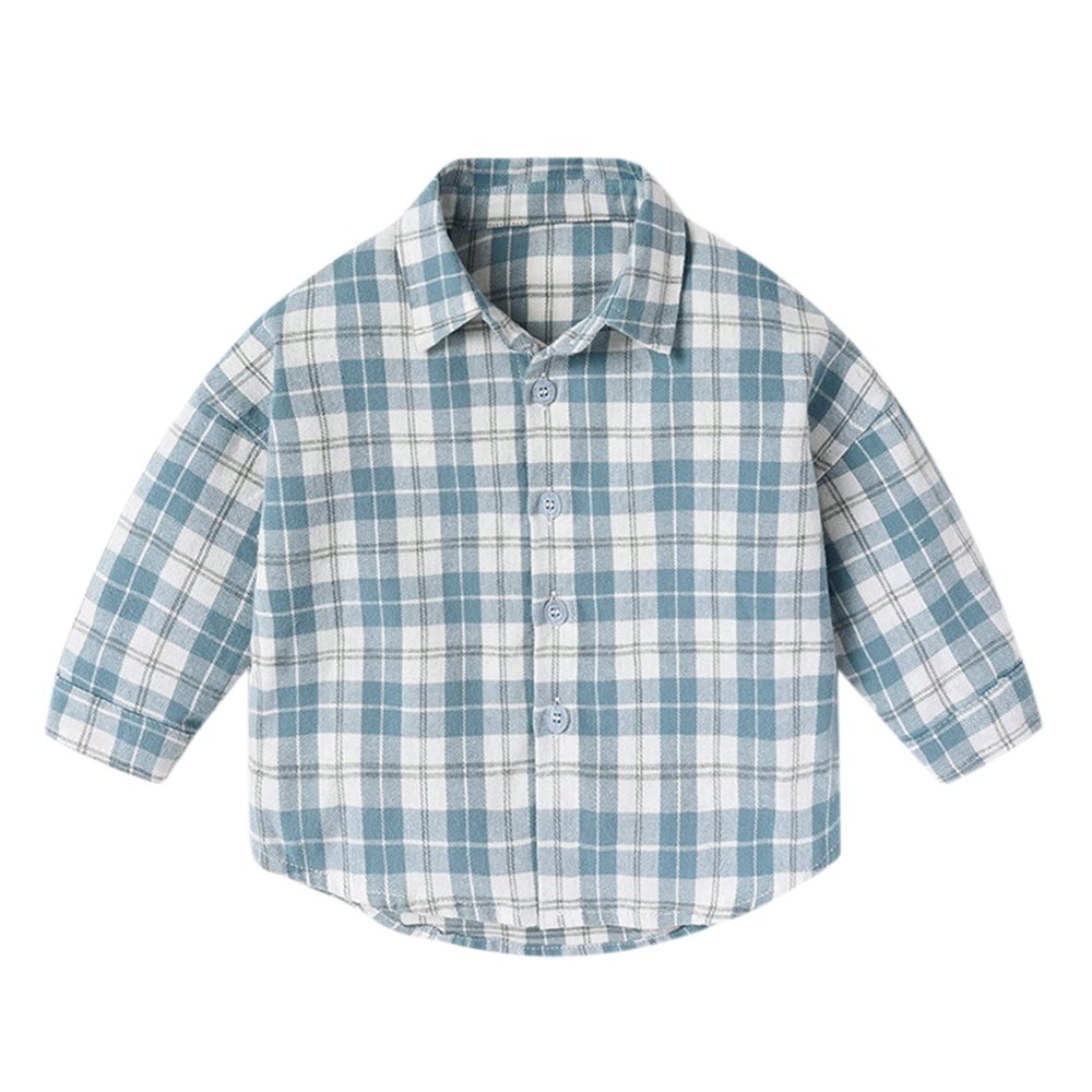 Baby Boy Plaid Flannel Shirt Toddler Fall Shirt Baby Long Sleeve Button Down Jacket Coat (Light Blue, 12-18 Months)