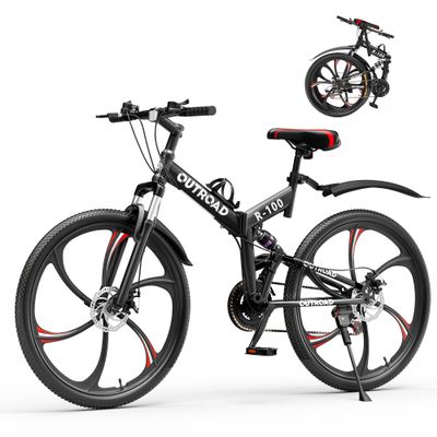 Betterland 26 Inch Folding Mountain Bike, 21 Speeds Full Suspension Foldable Bikes, Dual Disc Brake, High Carbon Steel Frame and Non-Slip Quick Release tire Bicycle for Adult