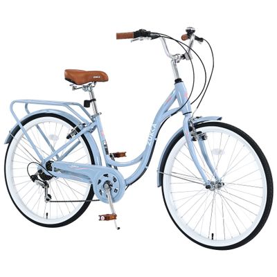 BALINGE 24 Inch Girls Cruiser Bike 24 Inch Beach Cruiser Bike for WomenCity Hybrid Bike 7 Speeds Bicycle Commuter Bike for Women Men,High-Carbon Steel FrameCaliper Brake,Light Blue