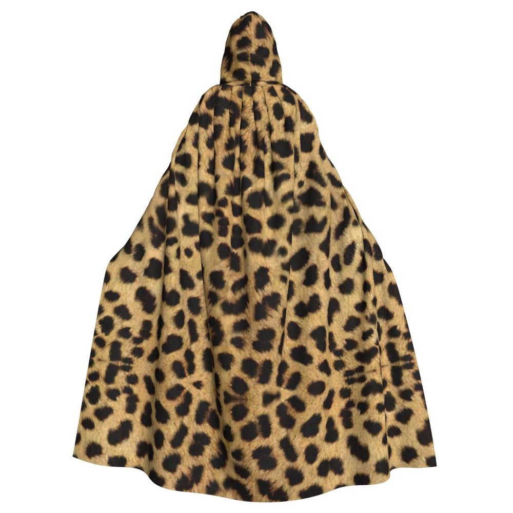 KOUUIP Leopard Animal print Print Adults Hooded Cloak With Halloween Christmas Witch Cape Robe Costume Party Supplies Cope 