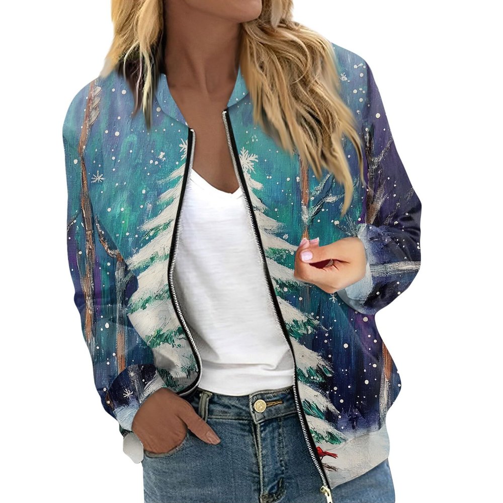 JWNYJFB Christmas Jacket for Women Funny Snowman Printed Xmas Holiday Outfits 2024 Plus Size Zip Up Long Sleeve Winter Fashion Quilted Cardigan Coat 02Blue, XX-Large