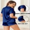 Ekouaer Silk Satin Pajamas Set Short Sleeve Pj Sets Black & White Contrast Piping Pjs Button Down Lounge Sets Gift 2 Piece for Party Navy Blue Small view 4