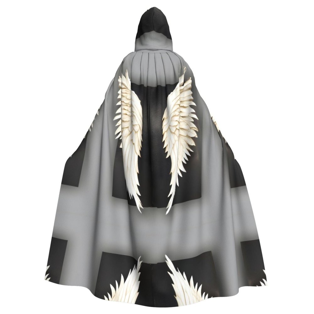 KOUUIP angel feathers Print Adults Hooded Cloak With Halloween Christmas Witch Cape Robe Costume Party Supplies Cope 