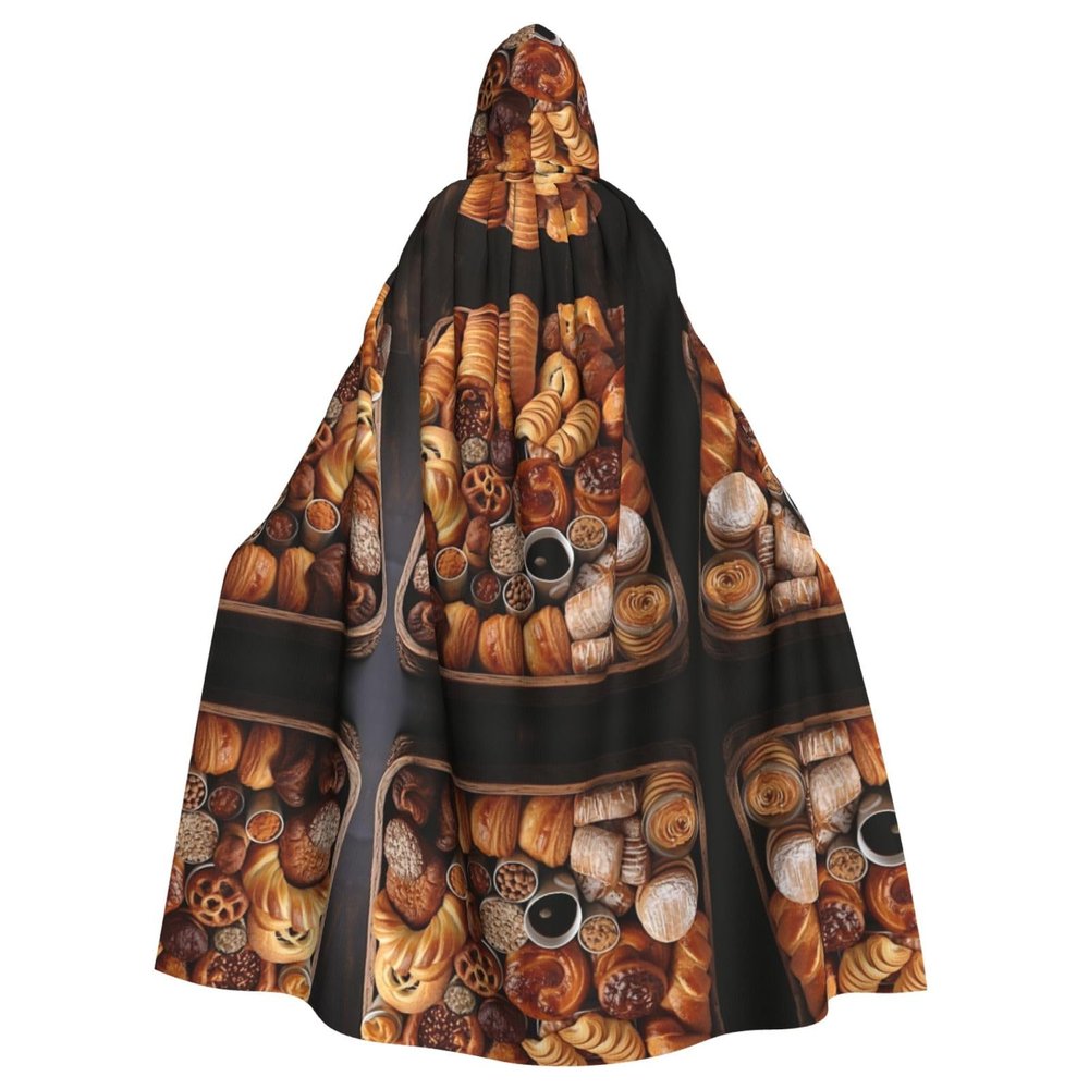 KOUUIP Pastries On Chalkboard Print Adults Hooded Cloak With Halloween Christmas Witch Cape Robe Costume Party Supplies Cope 