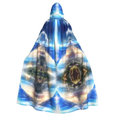 KOUUIP Witch Hat Print Adults Hooded Cloak With Halloween Christmas Witch Cape Robe Costume Party Supplies Cope 