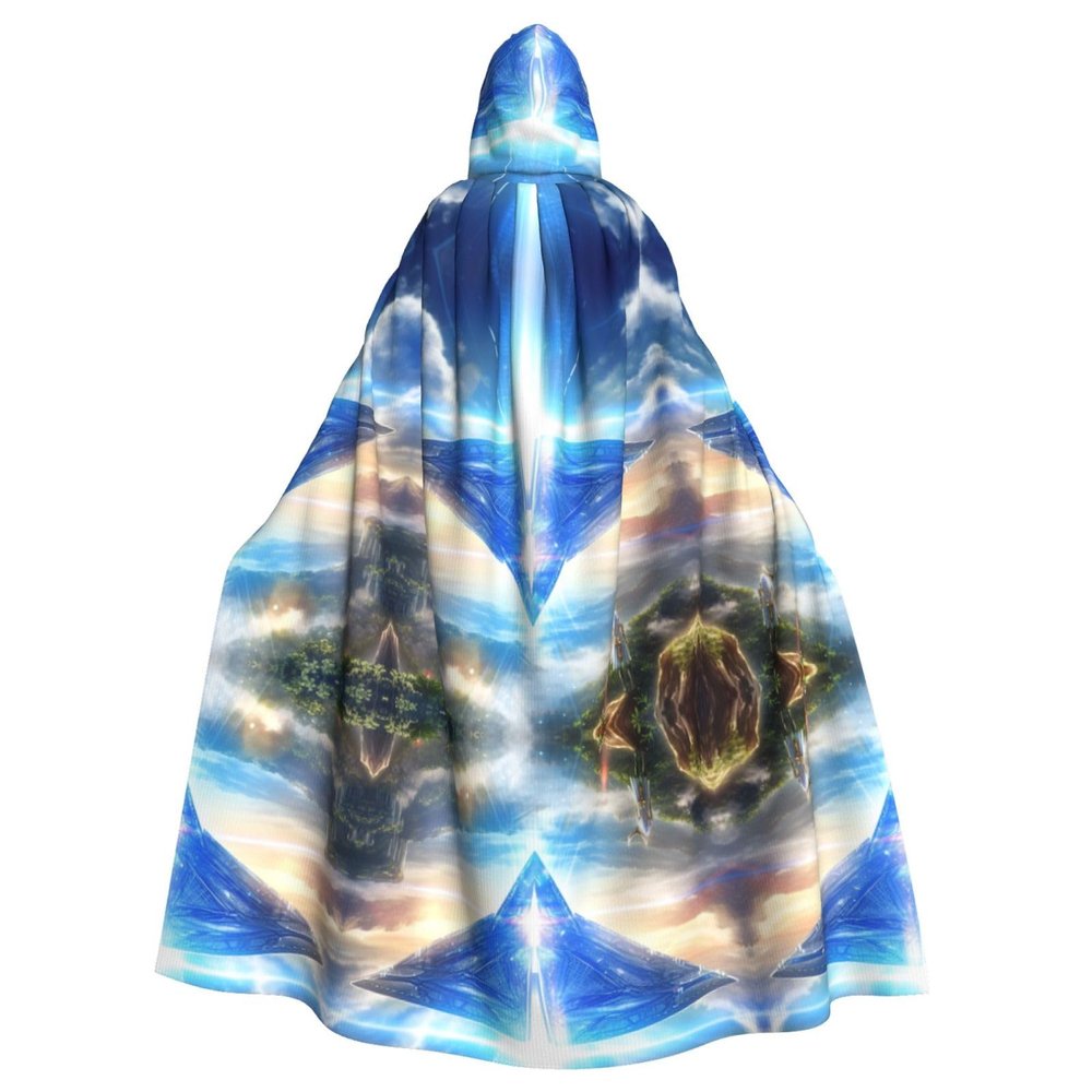 KOUUIP Witch Hat Print Adults Hooded Cloak With Halloween Christmas Witch Cape Robe Costume Party Supplies Cope 