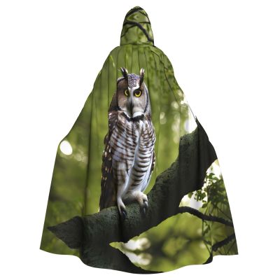 KOUUIP Owl Tree Branches Print Adults Hooded Cloak With Halloween Christmas Witch Cape Robe Costume Party Supplies Cope 