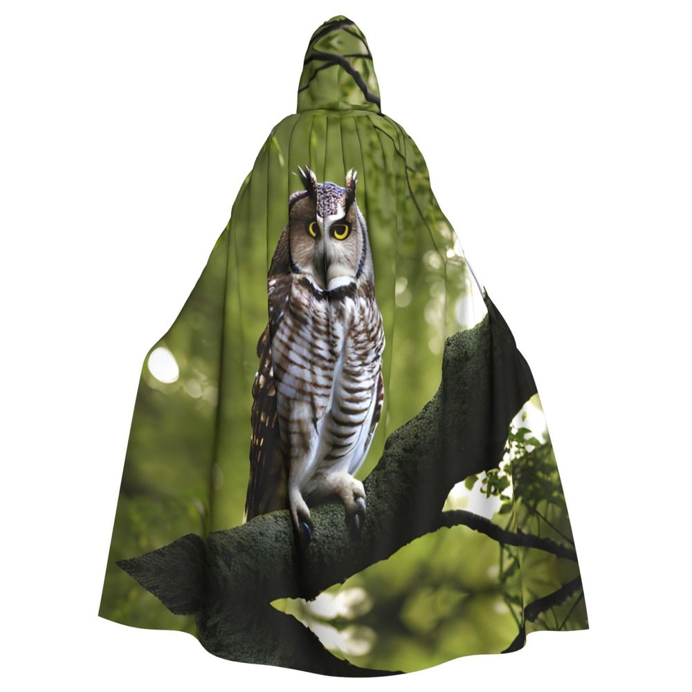 KOUUIP Owl Tree Branches Print Adults Hooded Cloak With Halloween Christmas Witch Cape Robe Costume Party Supplies Cope 