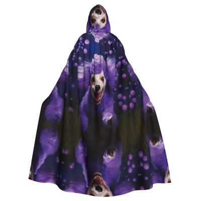 KOUUIP purple Poodle Print Adults Hooded Cloak With Halloween Christmas Witch Cape Robe Costume Party Supplies Cope 