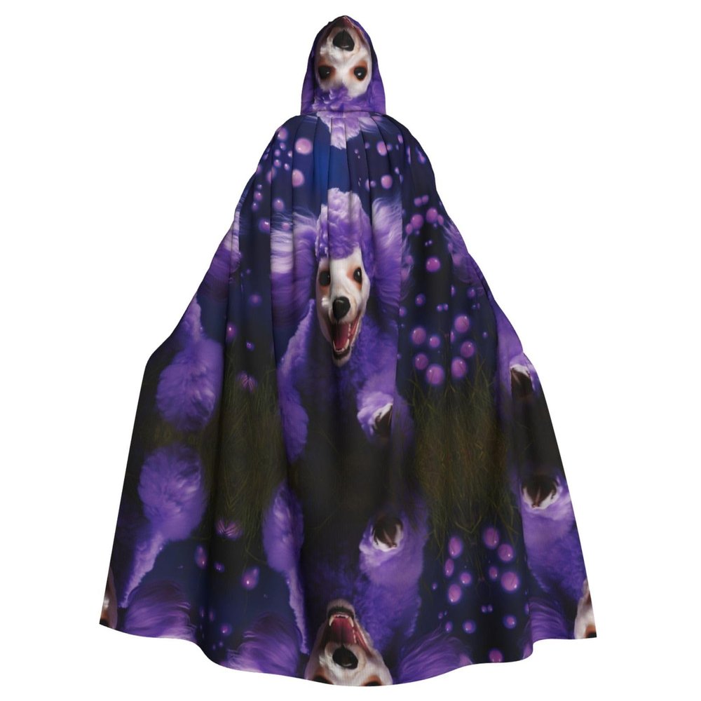 KOUUIP purple Poodle Print Adults Hooded Cloak With Halloween Christmas Witch Cape Robe Costume Party Supplies Cope