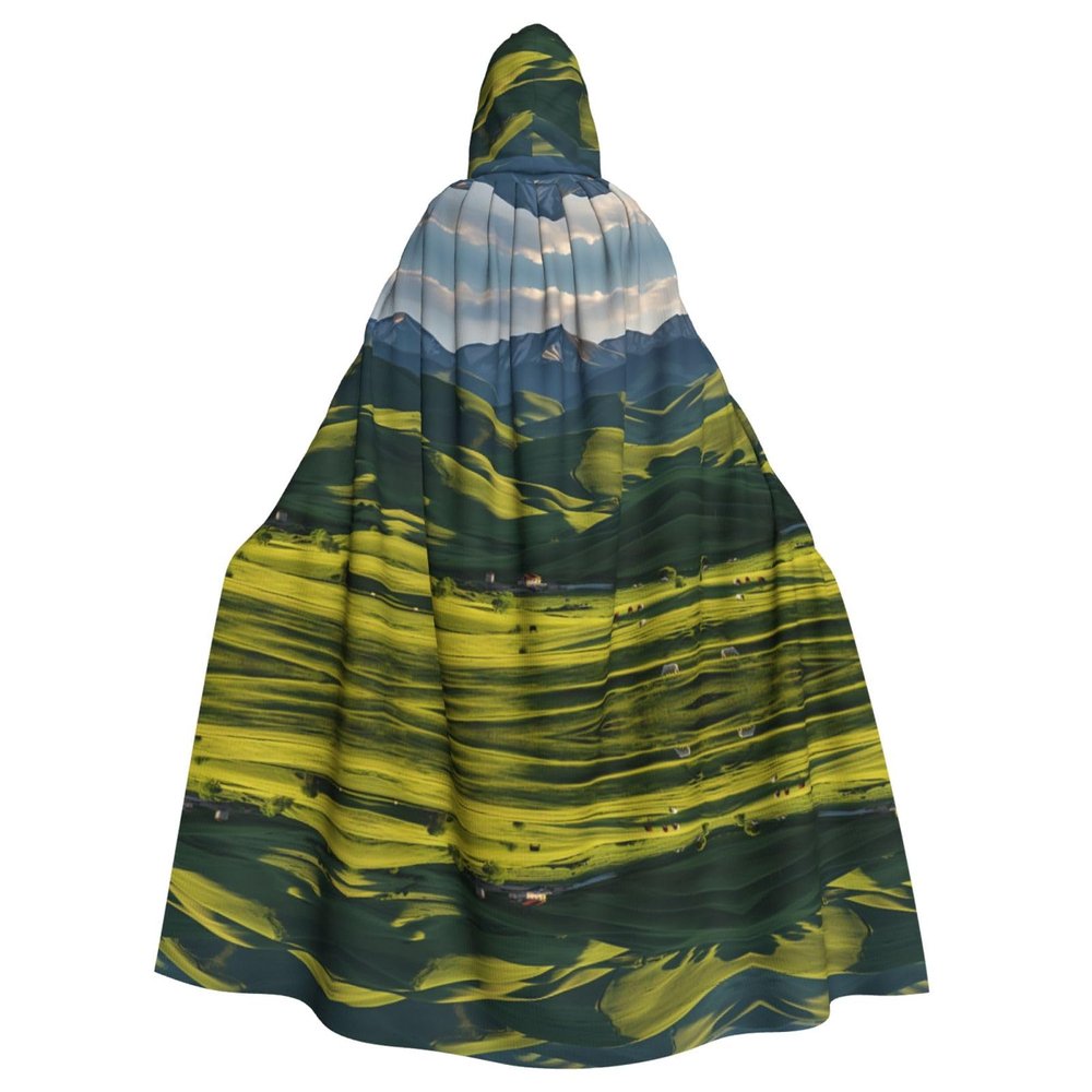 KOUUIP Mount Nature Print Adults Hooded Cloak With Halloween Christmas Witch Cape Robe Costume Party Supplies Cope