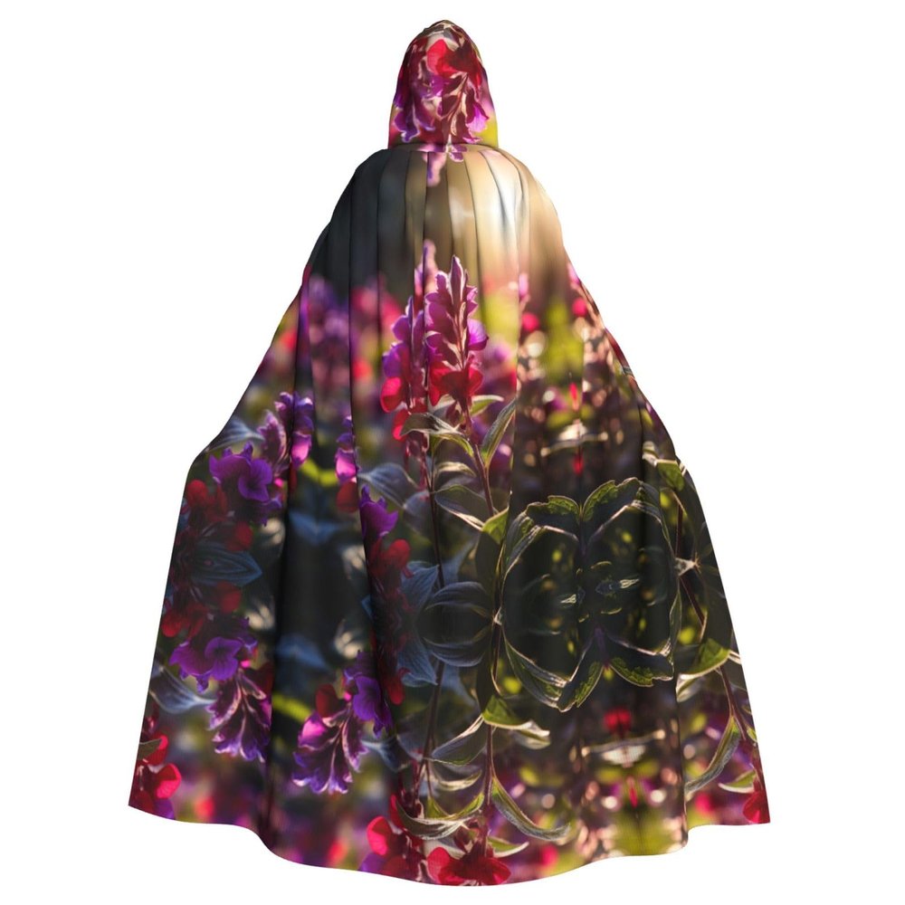 KOUUIP Flower Leaves Print Adults Hooded Cloak With Halloween Christmas Witch Cape Robe Costume Party Supplies Cope