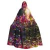 KOUUIP Flower Leaves Print Adults Hooded Cloak With Halloween Christmas Witch Cape Robe Costume Party Supplies Cope  view 1