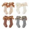 Baynoyia 0-5T Baby Girl Knee High Socks with Velvet Bows 4 Pairs Cotton Rib Knit Long Socks Infants Toddlers (Khaki White Coffee Grey, 1-3 Years) view 1