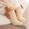 Baynoyia 0-5T Baby Girl Knee High Socks with Velvet Bows 4 Pairs Cotton Rib Knit Long Socks Infants Toddlers (Khaki White Coffee Grey, 1-3 Years) view 2