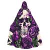 KOUUIP many Purple Rose Skull Print Adults Hooded Cloak With Halloween Christmas Witch Cape Robe Costume Party Supplies Cope  view 1