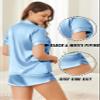 Ekouaer Silk Bridal Pajamas Set Satin Pj Sets Black & White Contrast Piping Pjs Button Down Lounge Sets for Bride Wedding Gift Party Honeymoons Light Blue Large view 4