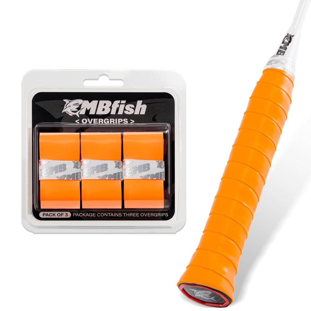 MBFISH Tennis Racket Grip Tape 3 Pack, Soft Racquet Overgrips for Tennis, Pickleball and Badminton with Vibration Dampening- Thickness 0.027in Anti-Slip and Absorbent Tennis Grip Tape Set Orange 3P