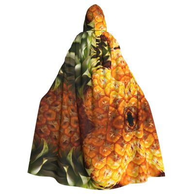 KOUUIP Tropical Fruit Pineapple Print Adults Hooded Cloak With Halloween Christmas Witch Cape Robe Costume Party Supplies Cope 