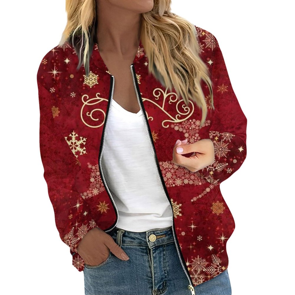 JWNYJFB Christmas Clothes for Women Cute Snowman Printed Xmas Party Sweater 2024 Oversized Zip Up Long Sleeve Winter Fashion Quilted Cardigan Outerwear Cyber of Monday Deals 01Wine, Large
