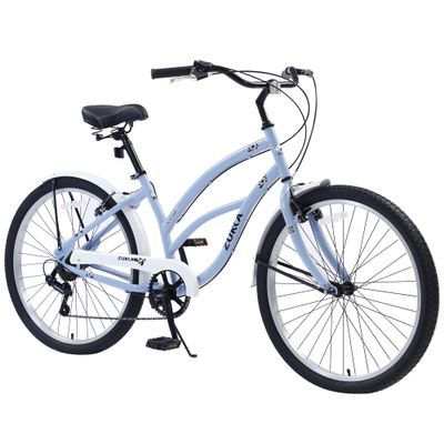 ZUKKA 26 Inch Beach Cruiser Bike for Women 7 Speed Cruiser Bike with High Carbon Steel Dual V-Brakes Commuter Bike for Women Men, Multiple Colors