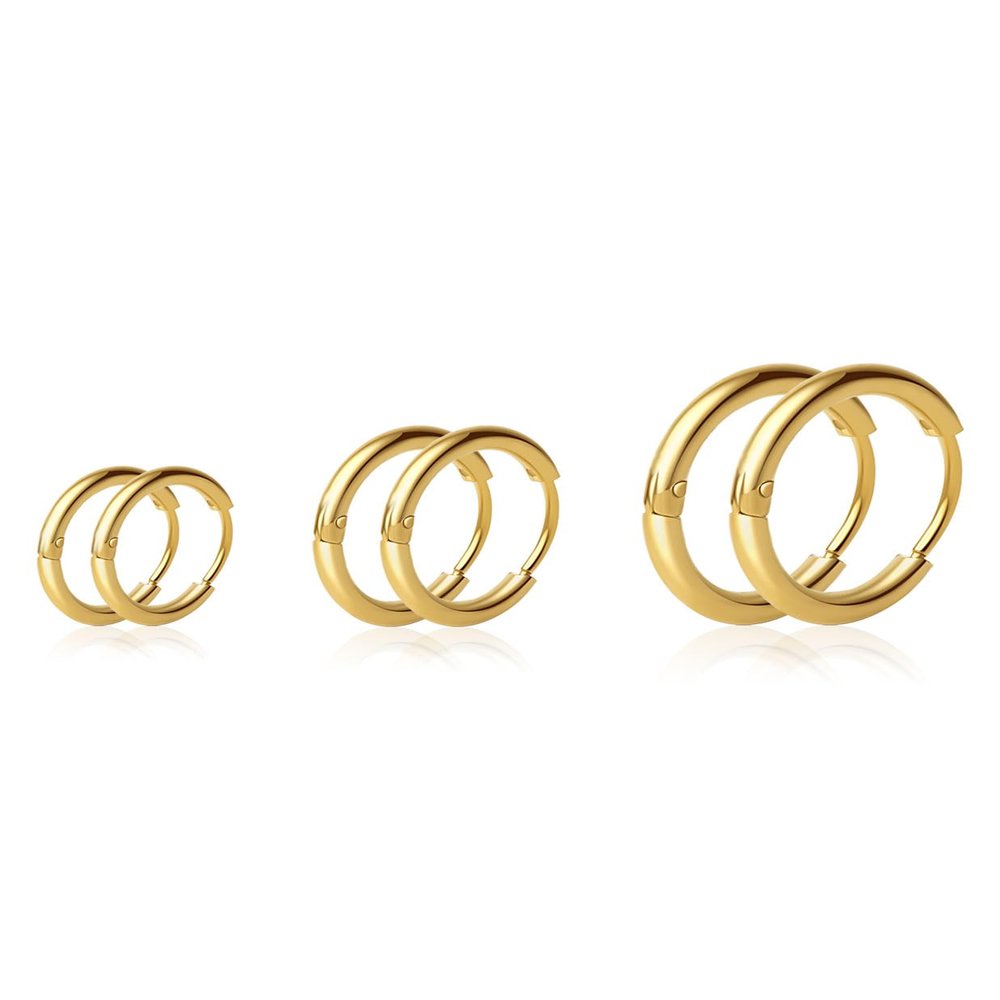 Small Hoops Earrings Sets for Multiple Piercing for Women Men,Lightweight 14K Gold Plated Hinge Huggie Hoop Earrings for Cartilage, Helix, Tragus, Sung, Earlobe Lightweight Hypoallergenic Earrings (3Pairs-Gold-Hoops Sets)