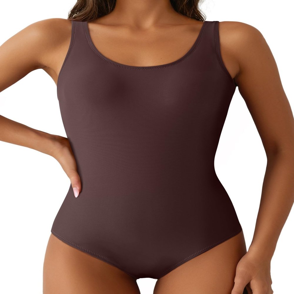 Aleumdr Women's Sexy One Piece Swimsuits for Women Criss Cross Backless Tummy Control Bathing Suits Sports Monokini Swimwear Dark Brown XX-Large