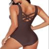 Aleumdr Women's Sexy One Piece Swimsuits for Women Criss Cross Backless Tummy Control Bathing Suits Sports Monokini Swimwear Dark Brown XX-Large view 2
