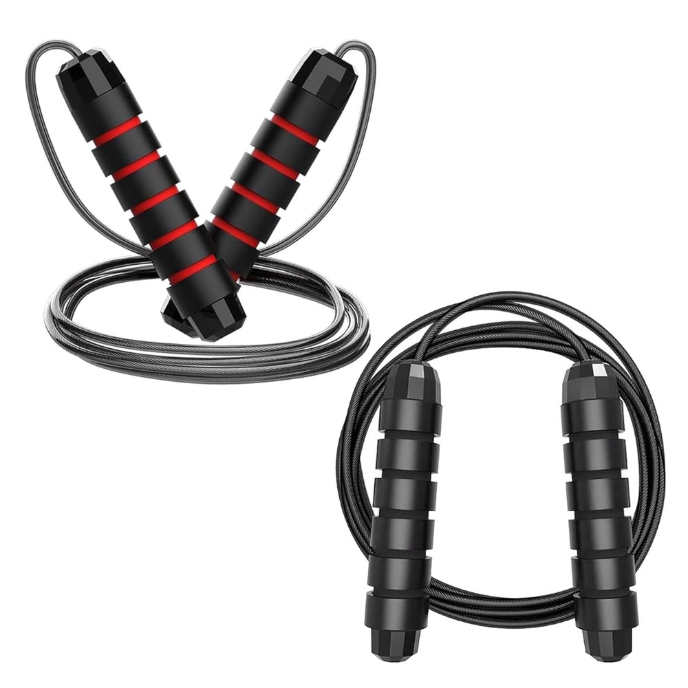 Adjustable Black and Red Jump Rope for Fitness Training  Durable Speed Skipping Rope with Comfortable Foam Handles for Cardio, Endurance, and Home Workouts  Lightweight Design for Men and Women