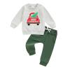 Socutebabe Toddler Baby Boys Christmas Outfit Farm Fresh Christmas Trees Crewneck Sweatshirt Long Sleeve Shirt Pants Clothes (Tree Car -Green, 2-3 Years) view 1