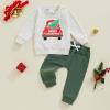Socutebabe Toddler Baby Boys Christmas Outfit Farm Fresh Christmas Trees Crewneck Sweatshirt Long Sleeve Shirt Pants Clothes (Tree Car -Green, 2-3 Years) view 2