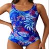 Aleumdr Women's Sexy One Piece Swimsuits for Women Criss Cross Backless Tummy Control Bathing Suits Sports Monokini Swimwear Floral Blue Medium view 1