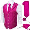 Barry.Wang Hot Pink Vest for Men Lapel Collar Vest Tie Brooch Set Business/Leisure Paisley Vests Wedding Tuxedo Waistcoat view 1