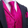 Barry.Wang Hot Pink Vest for Men Lapel Collar Vest Tie Brooch Set Business/Leisure Paisley Vests Wedding Tuxedo Waistcoat view 2