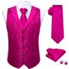Barry.Wang Hot Pink Vest for Men Lapel Collar Vest Tie Brooch Set Business/Leisure Paisley Vests Wedding Tuxedo Waistcoat view 3