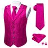 Barry.Wang Hot Pink Vest for Men Lapel Collar Vest Tie Brooch Set Business/Leisure Paisley Vests Wedding Tuxedo Waistcoat view 4