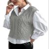 Vests for Women V Neck Trendy Sweater Vest Cable Knit Sleeveless Silver Gray Cropped Ribbed Preppy Tops M view 3