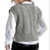 Vests for Women V Neck Trendy Sweater Vest Cable Knit Sleeveless Silver Gray Cropped Ribbed Preppy Tops M view 4
