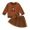 Mtsebmves Toddler Baby Girl Christmas Outfit Santa Long Sleeve Sweatshirt T-shirt and Tulle Tutu Skirts Little Girls Clothes (Coffee, 4-5T) view 1