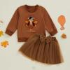 Mtsebmves Toddler Baby Girl Christmas Outfit Santa Long Sleeve Sweatshirt T-shirt and Tulle Tutu Skirts Little Girls Clothes (Coffee, 4-5T) view 2